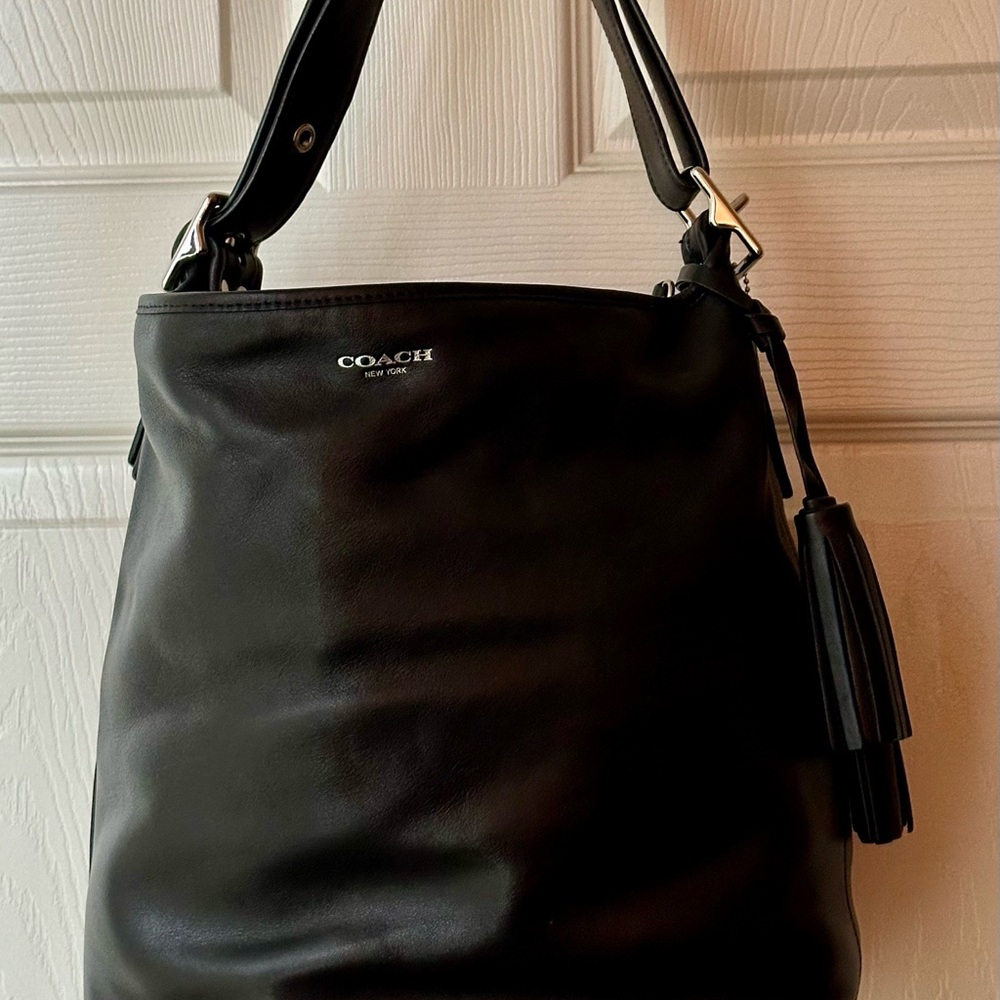 Coach Black Leather Bucket Shoulder Bag w/Tassel
